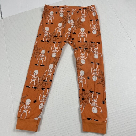 Skeleton Halloween Boy's Girl's Size 4 pajama Set loungewear Orange Slippers Web - Picture 3 of 6